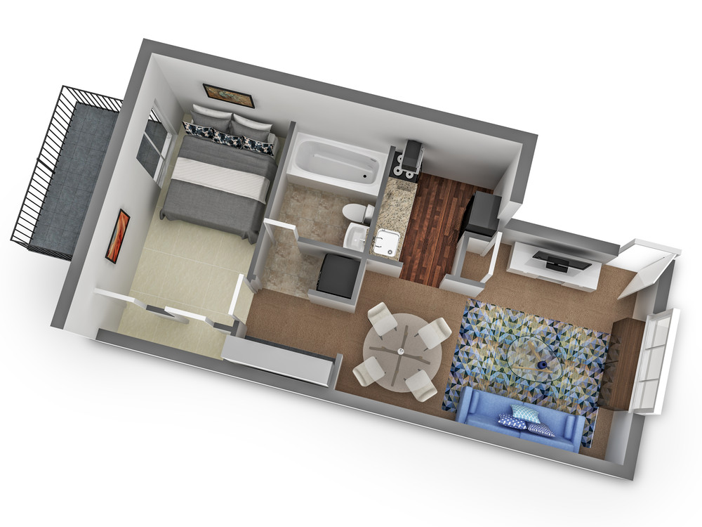 One Bedroom Balcony/Patio Floor Plan