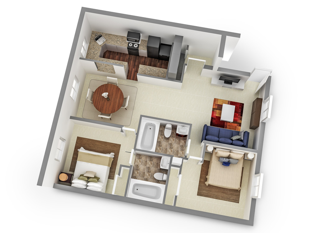 Two Bedroom, Two Bath Floor Plan